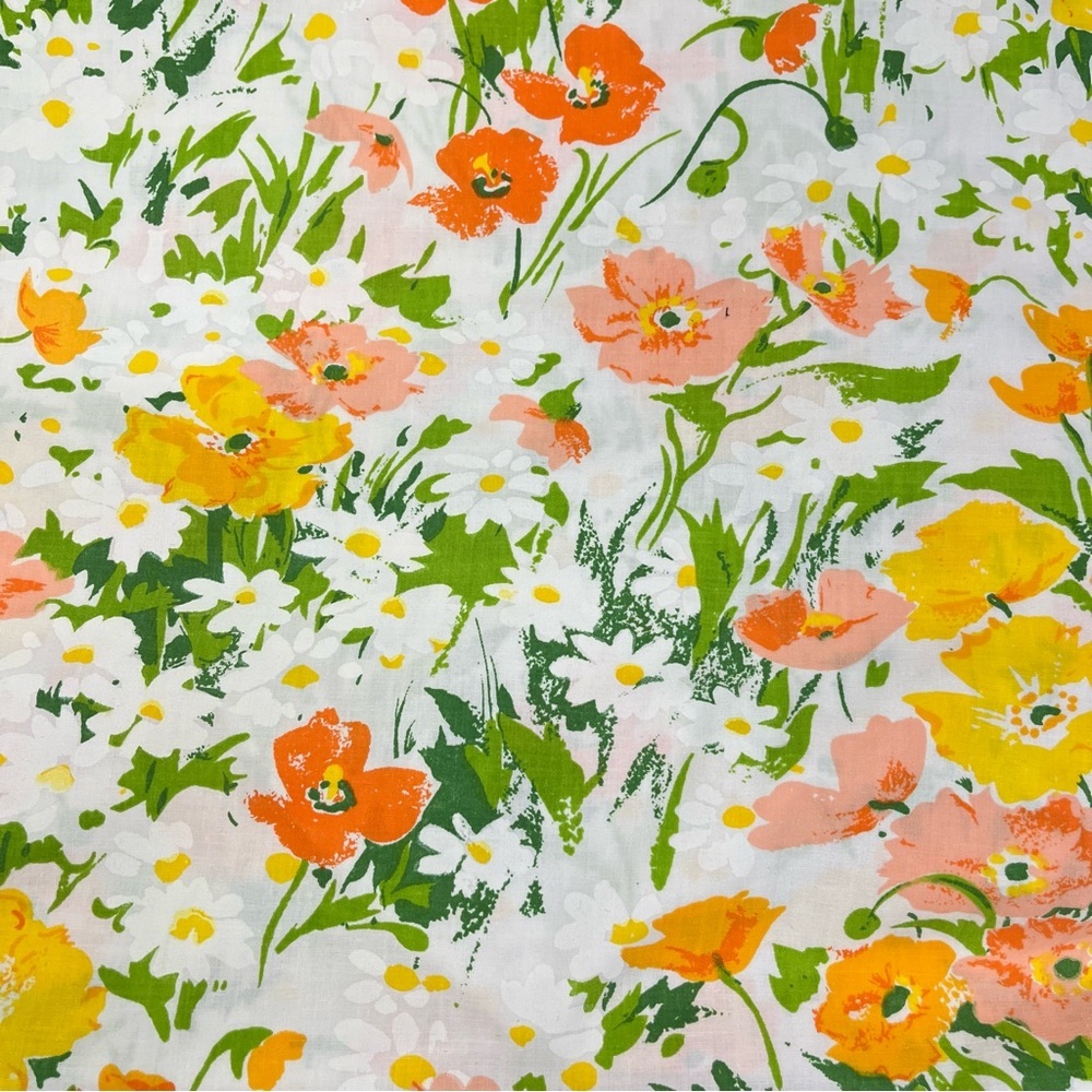 70’s Vintage Twin Fitted Sheet floral percale 0758 green yellow orange